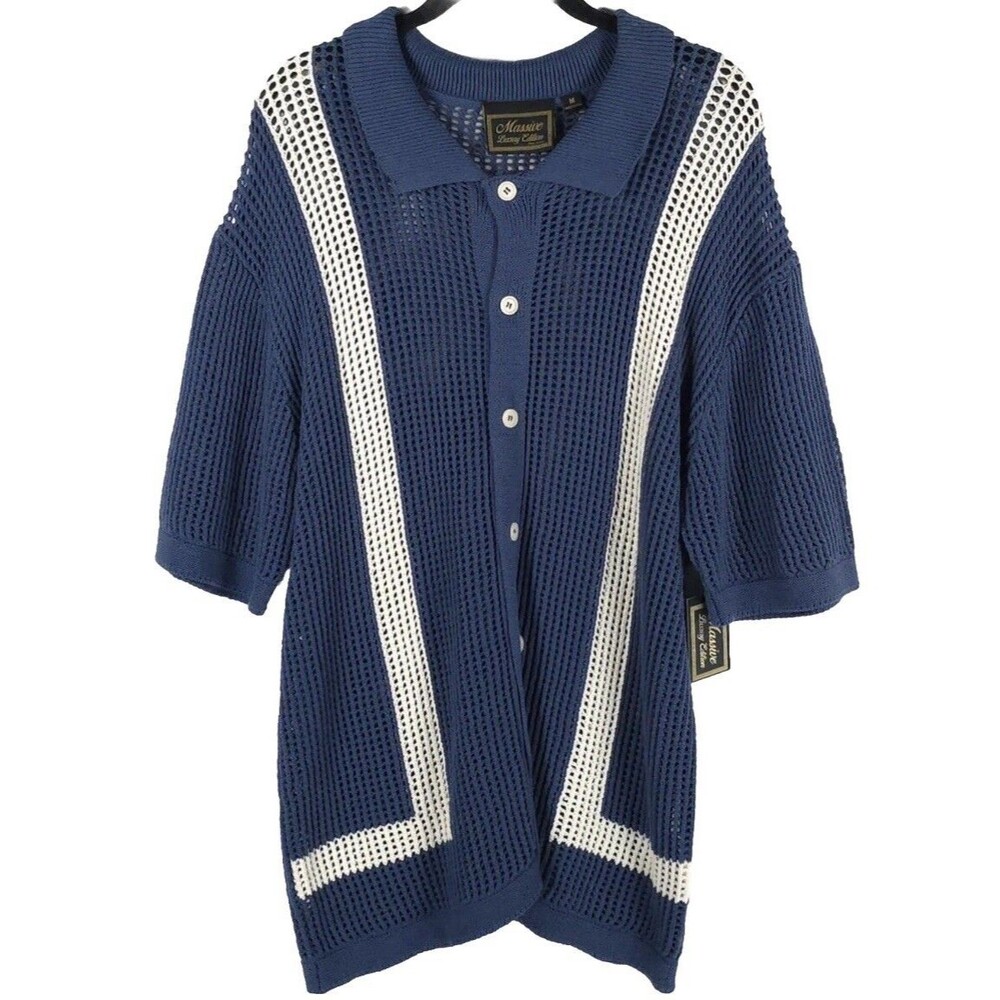 Massive Luxury Edition NEW Sweater Crochet Knit Polo Shirt Button Cotton MEDIUM